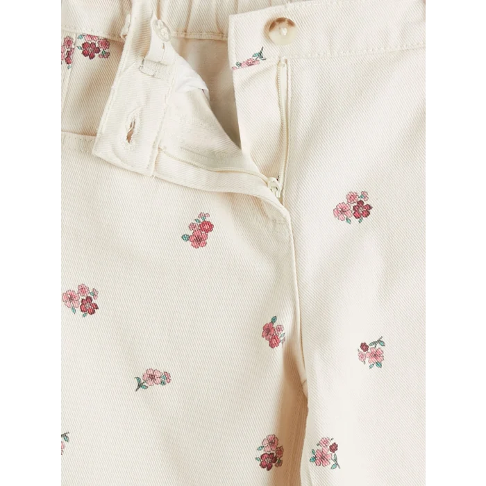 LCW Kids Ekru Çiçek Desenli Kız Çocuk Gabardin Pantolon