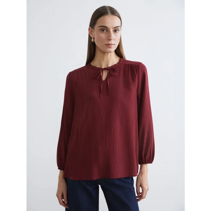 LCW EVERYDAY Bordo Bağlamalı Yaka Dokulu Bluz