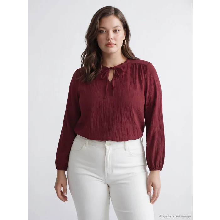 LCW EVERYDAY Bordo Bağlamalı Yaka Dokulu Bluz