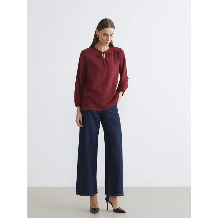 LCW EVERYDAY Bordo Bağlamalı Yaka Dokulu Bluz