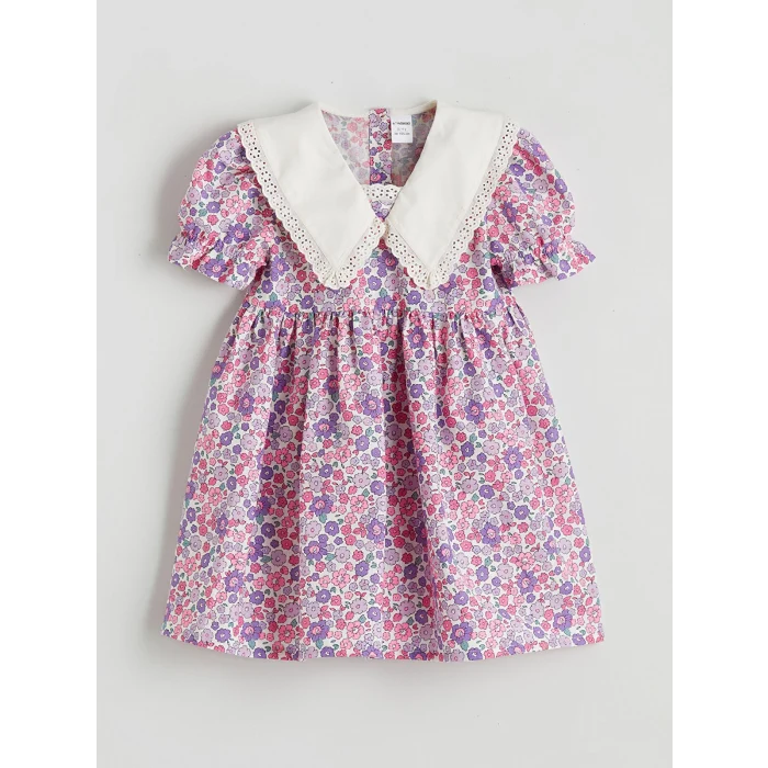 LCW Kids Lila Baskılı Keten Görünümlü Kız Çocuk Elbise
