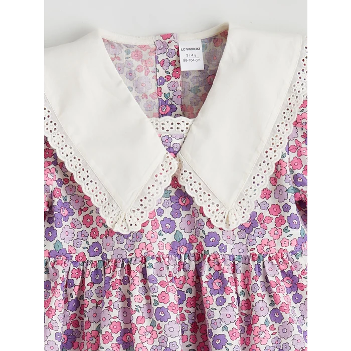 LCW Kids Lila Baskılı Keten Görünümlü Kız Çocuk Elbise