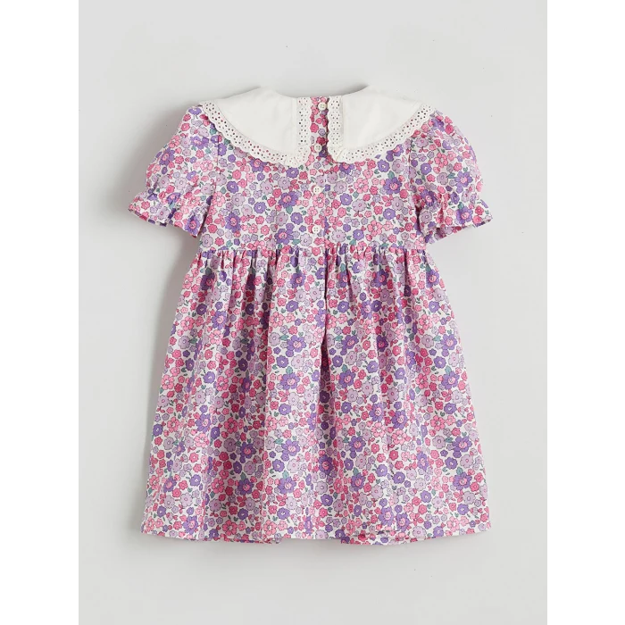 LCW Kids Lila Baskılı Keten Görünümlü Kız Çocuk Elbise