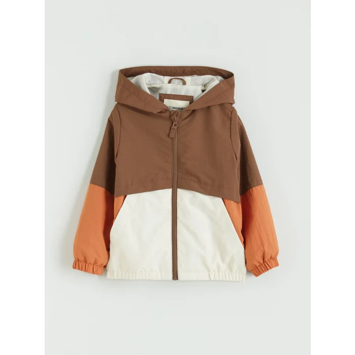 LCW Kids Kahverengi Kapüşonlu Renk Bloklu Erkek Çocuk Mont