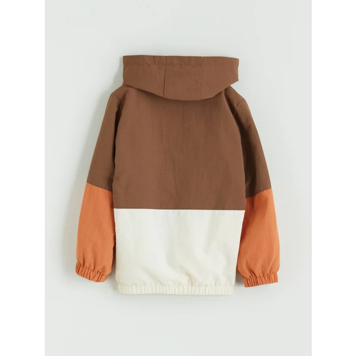 LCW Kids Kahverengi Kapüşonlu Renk Bloklu Erkek Çocuk Mont