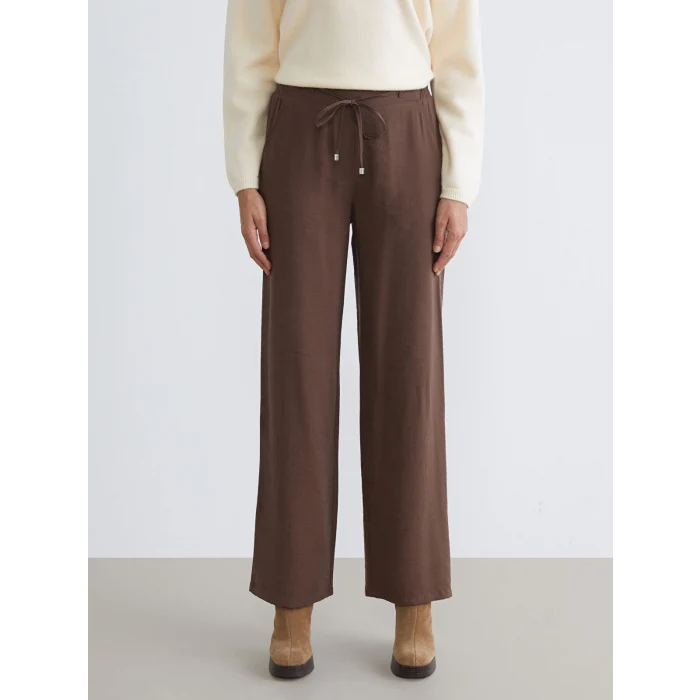LCW Vision Kahverengi Beli Lastikli Geniş Paça Kadın Pantolon