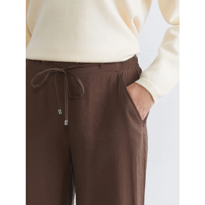 LCW Vision Kahverengi Beli Lastikli Geniş Paça Kadın Pantolon