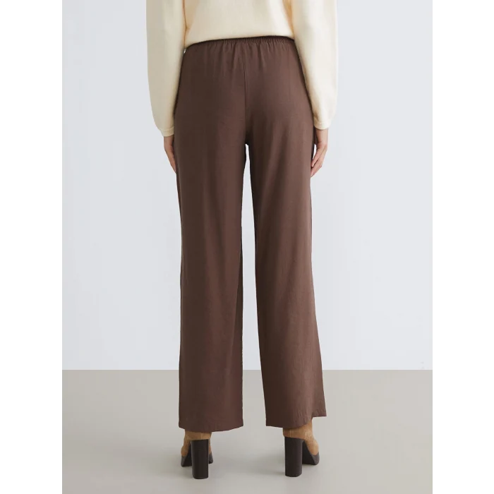 LCW Vision Kahverengi Beli Lastikli Geniş Paça Kadın Pantolon