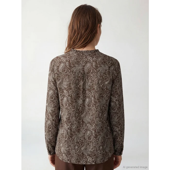 LCW Grace Kahverengi Bağlamalı Yaka Desenli Bluz
