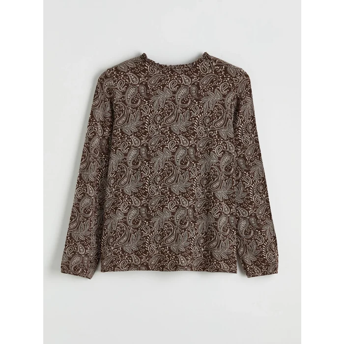 LCW Grace Kahverengi Bağlamalı Yaka Desenli Bluz