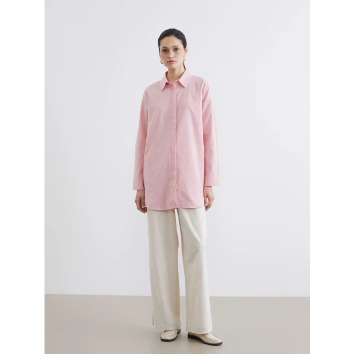 LCW Modest Pembe Dokulu Kadın Gömlek Tunik
