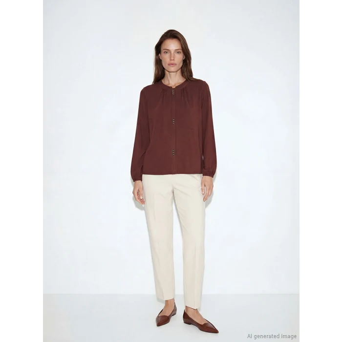 LCW Grace Kahverengi Bisiklet Yaka Büzgülü Bluz
