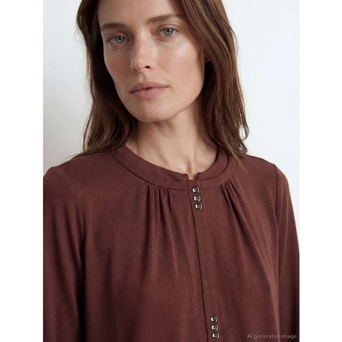 LCW Grace Kahverengi Bisiklet Yaka Büzgülü Bluz