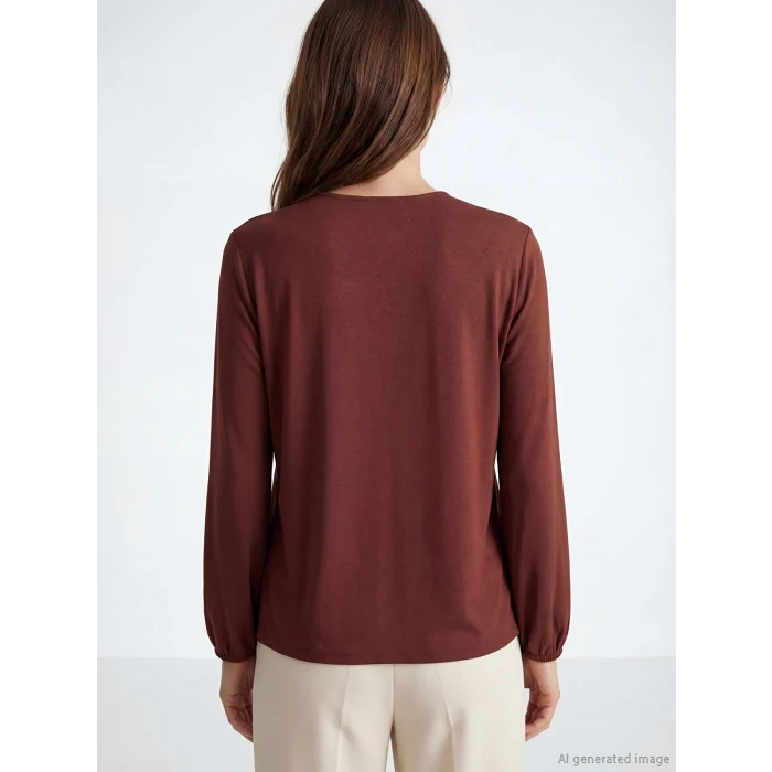 LCW Grace Kahverengi Bisiklet Yaka Büzgülü Bluz