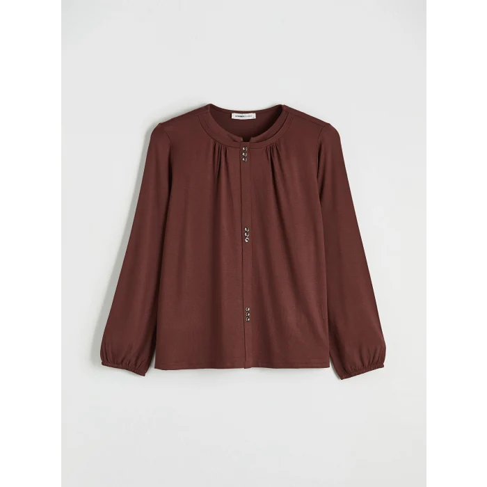 LCW Grace Kahverengi Bisiklet Yaka Büzgülü Bluz