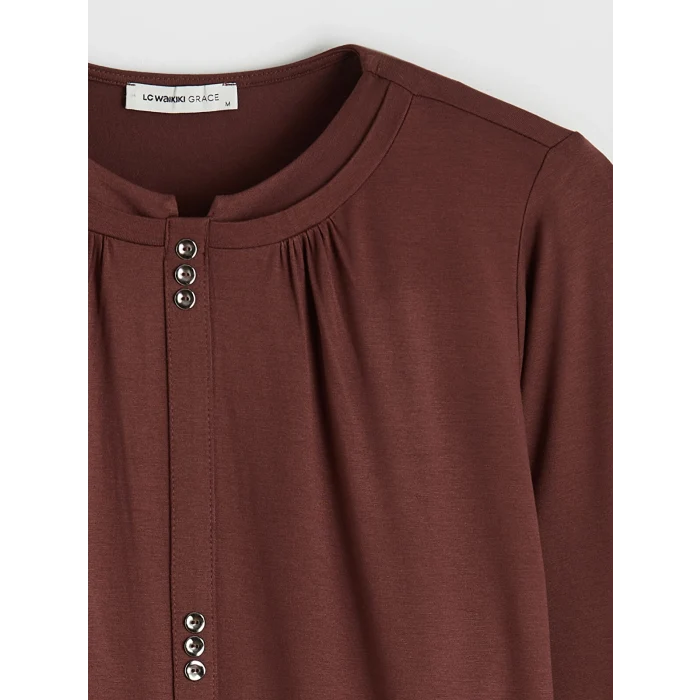 LCW Grace Kahverengi Bisiklet Yaka Büzgülü Bluz