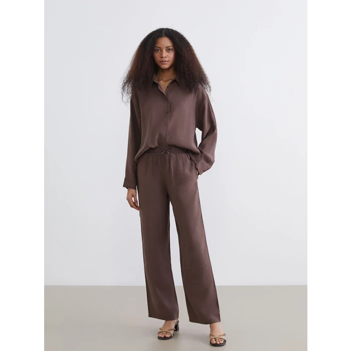 XSIDE Kahverengi Oversize Modal Karışımlı Kadın Gömlek