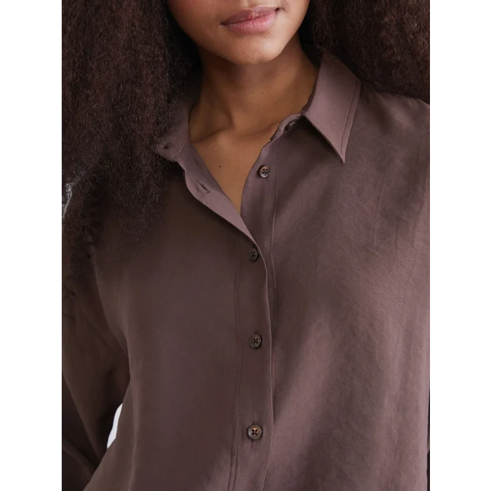 XSIDE Kahverengi Oversize Modal Karışımlı Kadın Gömlek