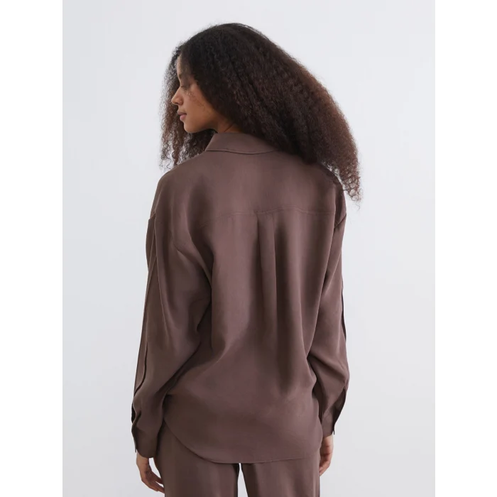 XSIDE Kahverengi Oversize Modal Karışımlı Kadın Gömlek