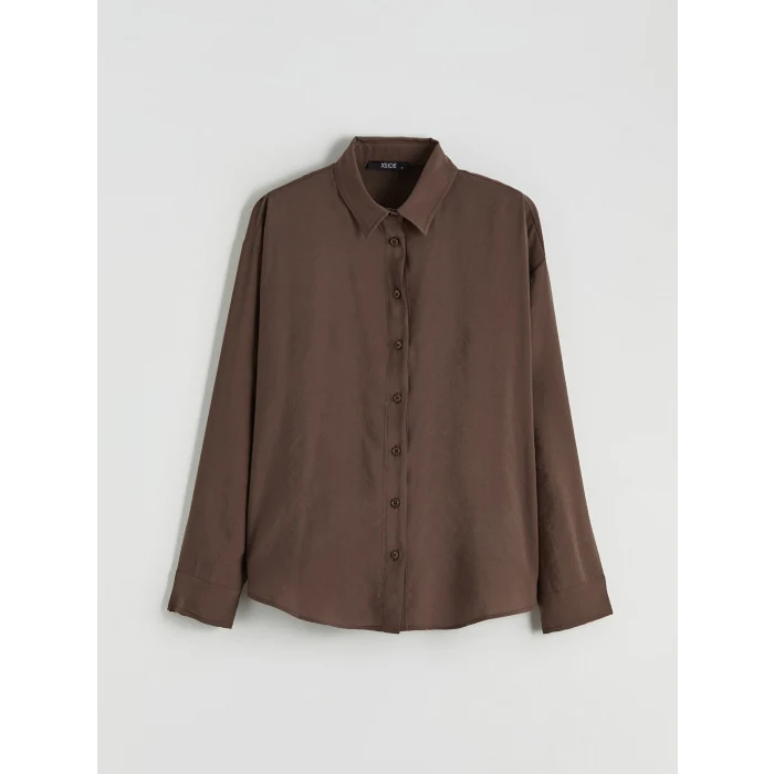 XSIDE Kahverengi Oversize Modal Karışımlı Kadın Gömlek