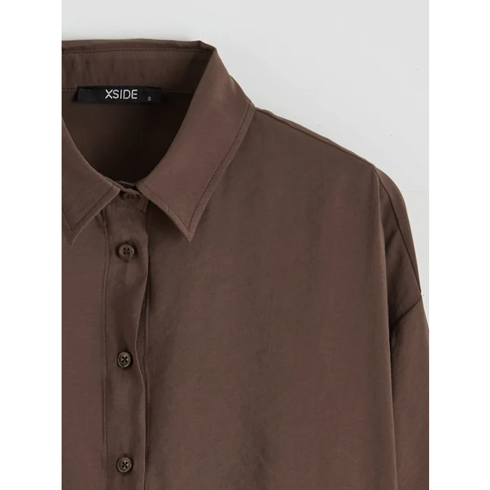 XSIDE Kahverengi Oversize Modal Karışımlı Kadın Gömlek