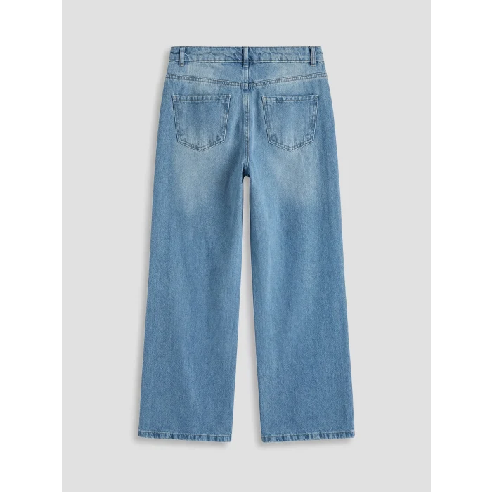 LCW Kids Mavi Wideleg Fiyonklu Kız Çocuk Jean Pantolon