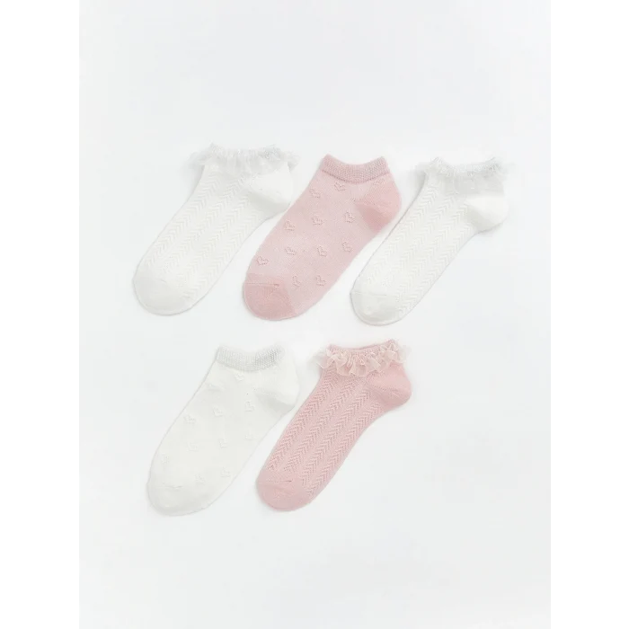 LCW Kids Ekru Dantel Detaylı Kız Çocuk Patik Çorap 5li