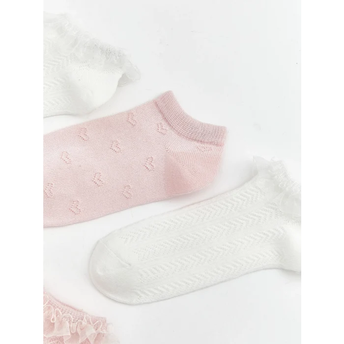LCW Kids Ekru Dantel Detaylı Kız Çocuk Patik Çorap 5li