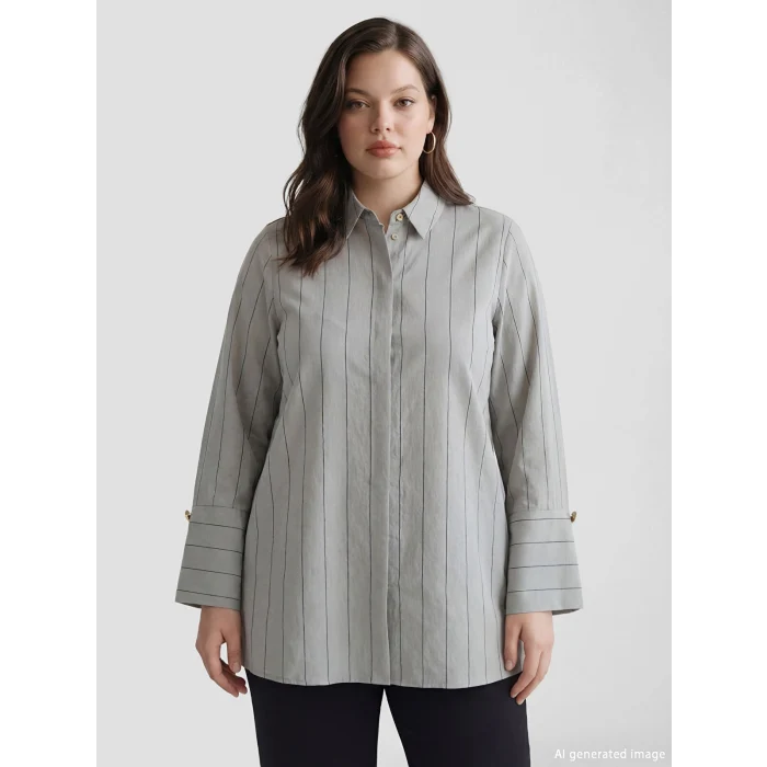 LCW EVERYDAY Yeşil Çizgili Modal Karışımlı Kadın Gömlek Tunik