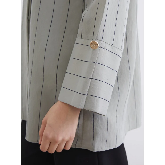 LCW EVERYDAY Yeşil Çizgili Modal Karışımlı Kadın Gömlek Tunik