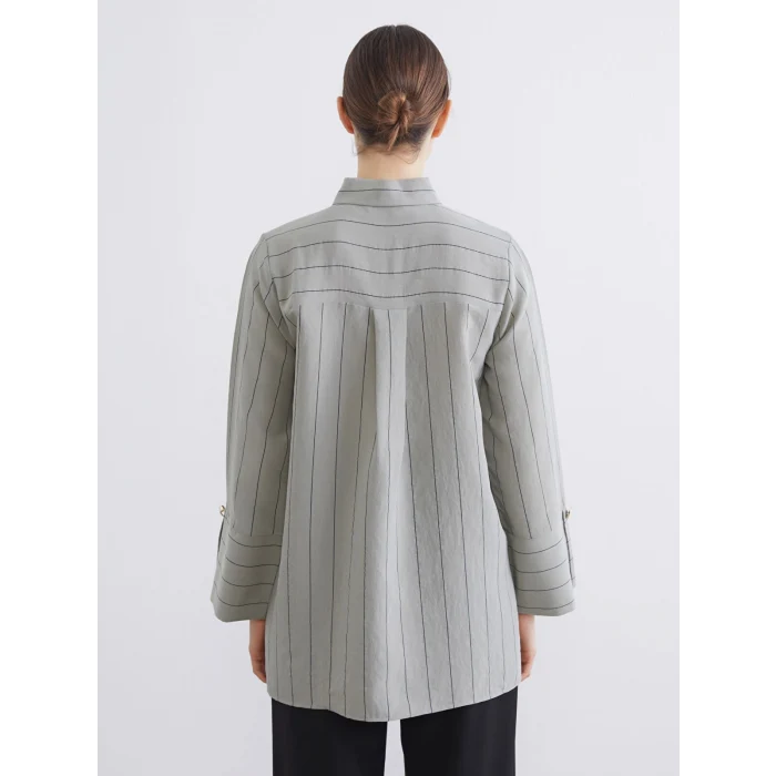 LCW EVERYDAY Yeşil Çizgili Modal Karışımlı Kadın Gömlek Tunik