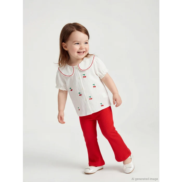 LCW baby Ekru Bebe Yaka Kız Bebek Bluz ve Tayt