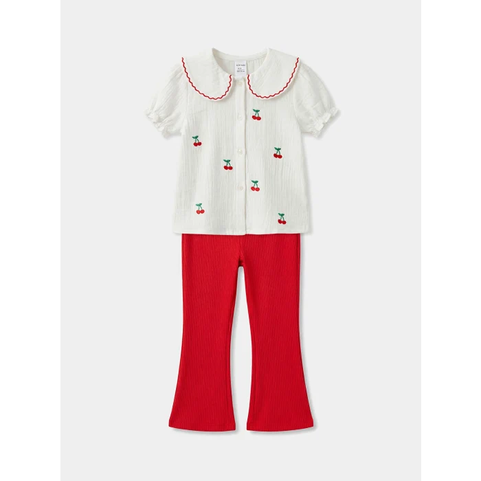 LCW baby Ekru Bebe Yaka Kız Bebek Bluz ve Tayt