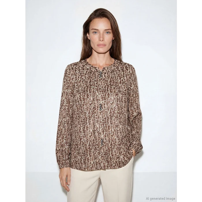 LCW Grace Kahverengi Bisiklet Yaka Desenli Bluz
