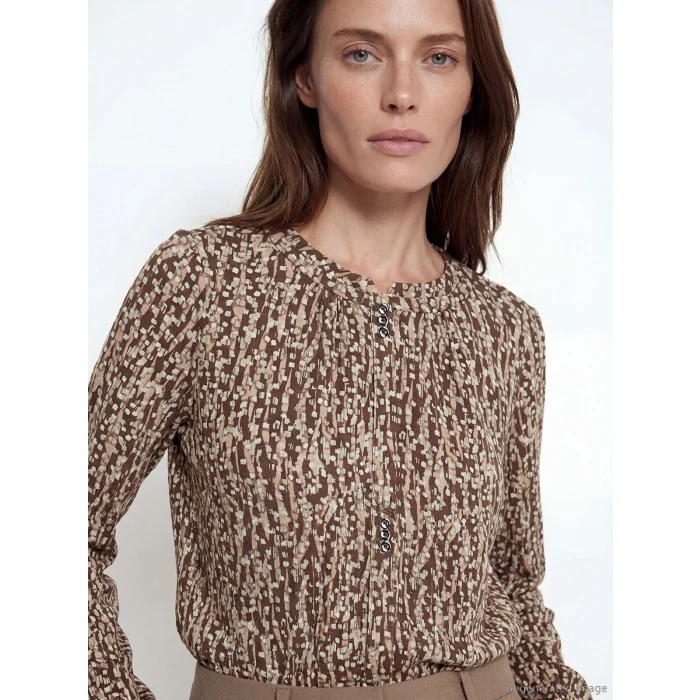 LCW Grace Kahverengi Bisiklet Yaka Desenli Bluz