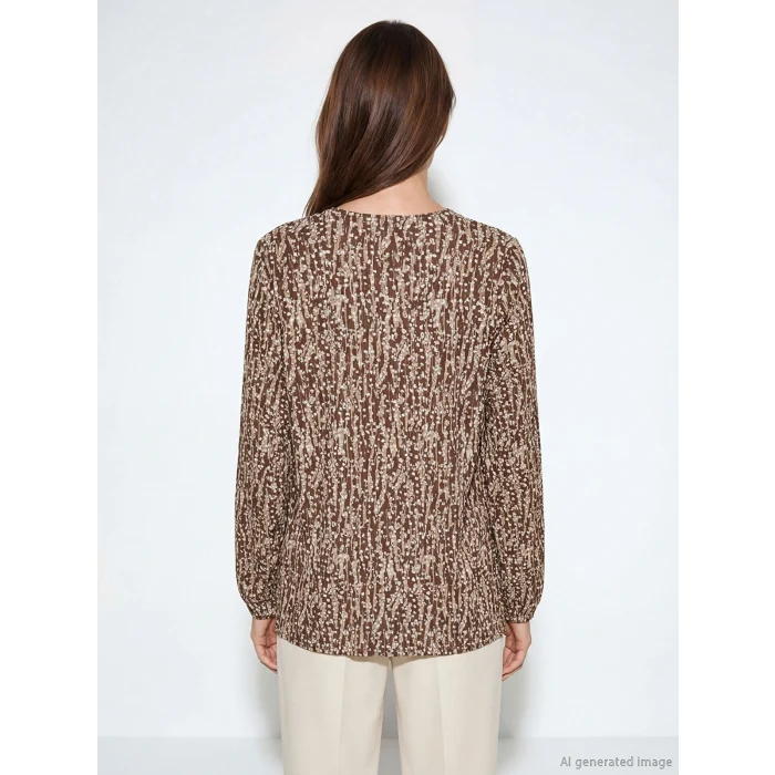 LCW Grace Kahverengi Bisiklet Yaka Desenli Bluz