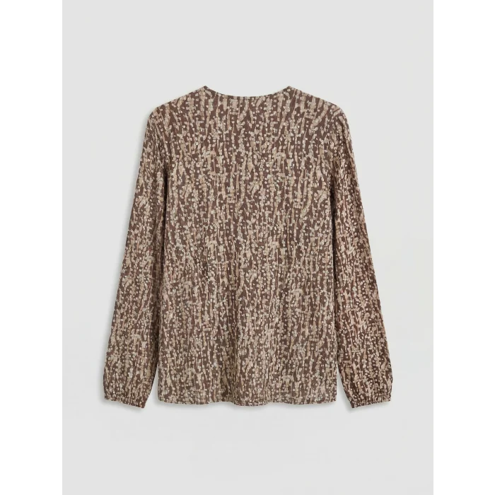 LCW Grace Kahverengi Bisiklet Yaka Desenli Bluz