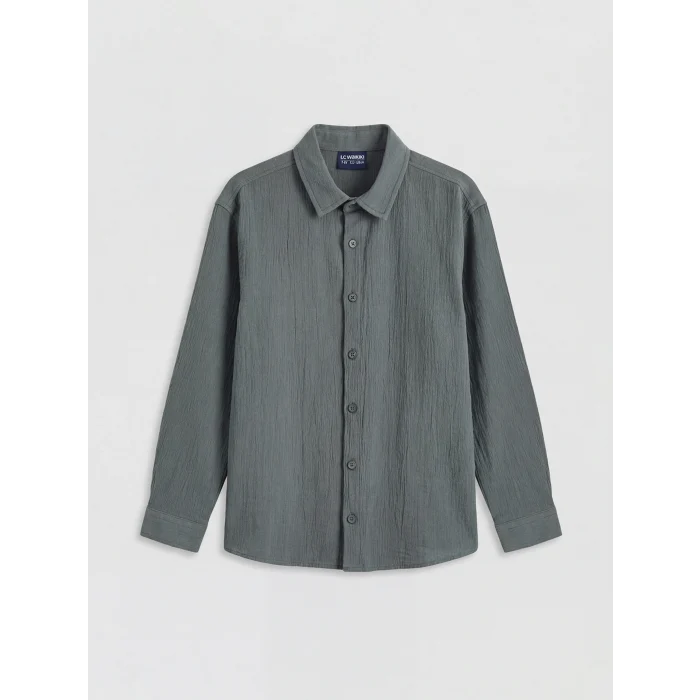 LCW Kids İndigo Uzun Kollu Erkek Çocuk Poplin Gömlek