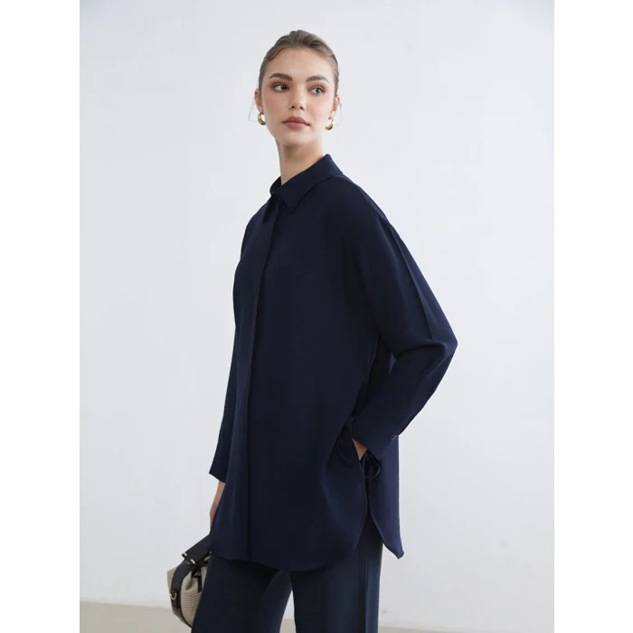 LCW Modest Lacivert Bağlama Detaylı Kadın Gömlek Tunik