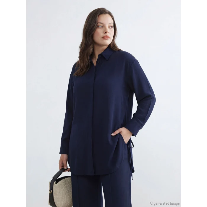 LCW Modest Lacivert Bağlama Detaylı Kadın Gömlek Tunik