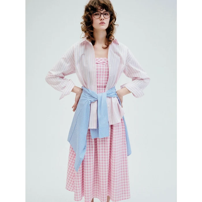 XSIDE Pembe Çizgili Oversize Poplin Kadın Gömlek