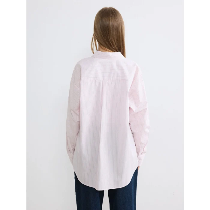 XSIDE Pembe Çizgili Oversize Poplin Kadın Gömlek