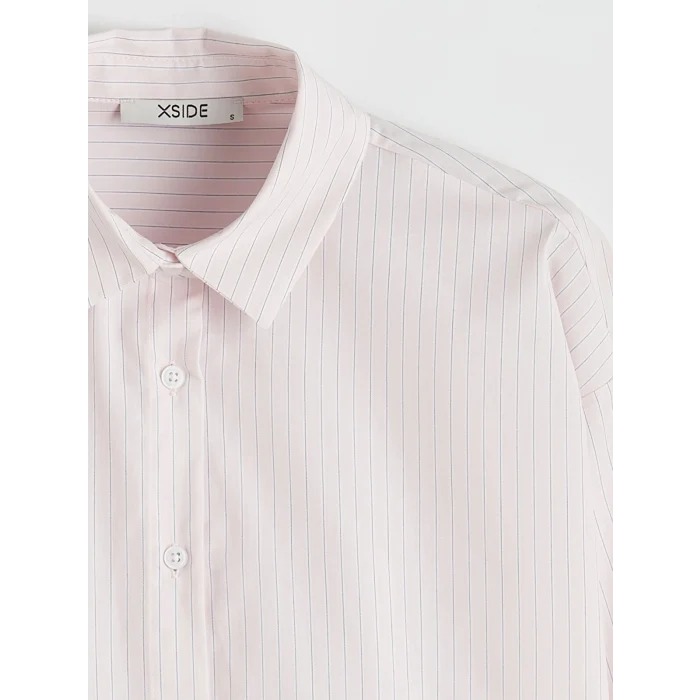 XSIDE Pembe Çizgili Oversize Poplin Kadın Gömlek
