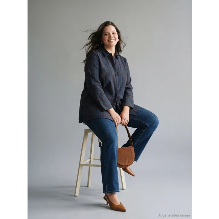 LCW EVERYDAY Lacivert Çizgili Kadın Gömlek Tunik