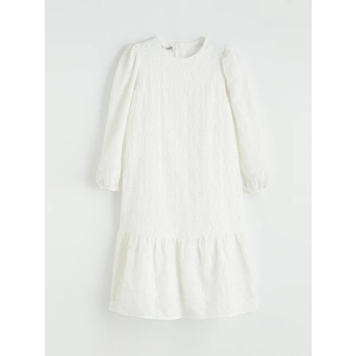 LCW Girls Studio Ekru Bisiklet Yaka Fisto Detaylı Kız Çocuk Elbise