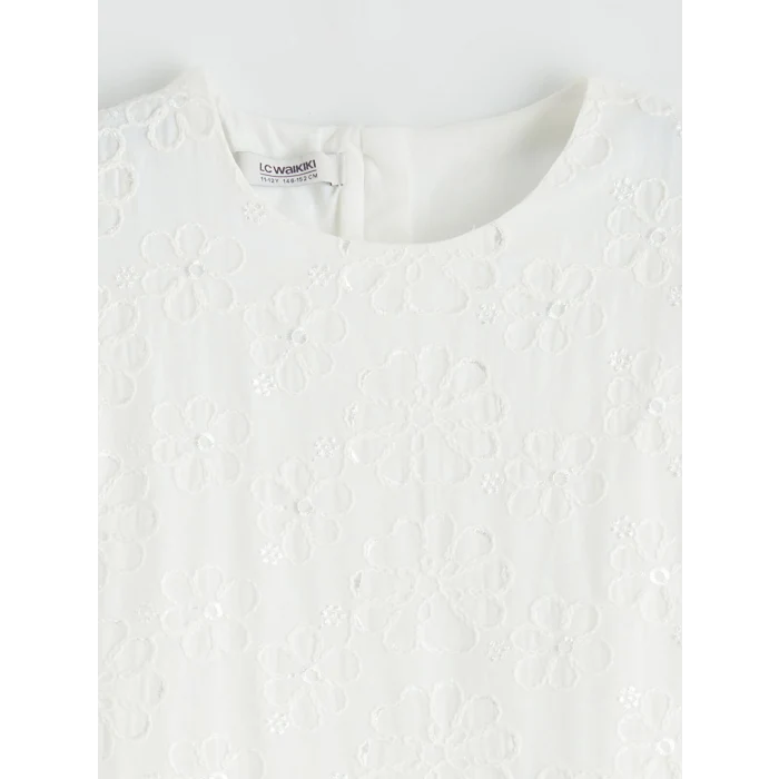 LCW Girls Studio Ekru Bisiklet Yaka Fisto Detaylı Kız Çocuk Elbise