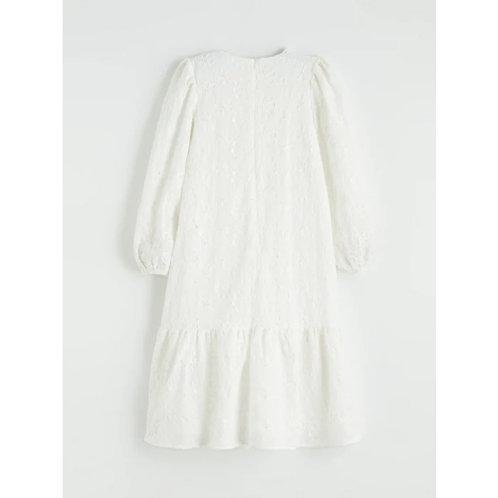 LCW Girls Studio Ekru Bisiklet Yaka Fisto Detaylı Kız Çocuk Elbise