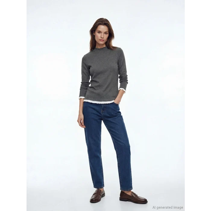 LCW Modest Antrasit Dik Yaka Fırfırlı Kadın Body