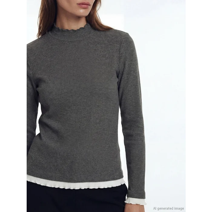 LCW Modest Antrasit Dik Yaka Fırfırlı Kadın Body