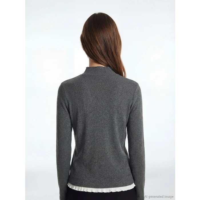 LCW Modest Antrasit Dik Yaka Fırfırlı Kadın Body